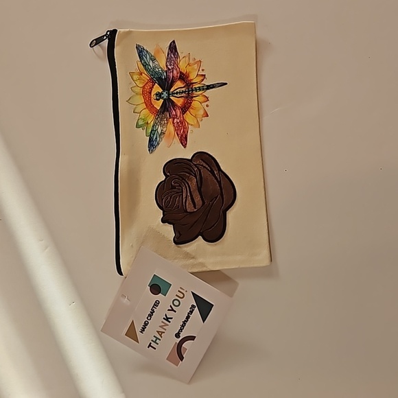 Hand Crafted makeup bag Canvas Pencil case Iron applique Handmade Travel purse - Picture 4 of 17